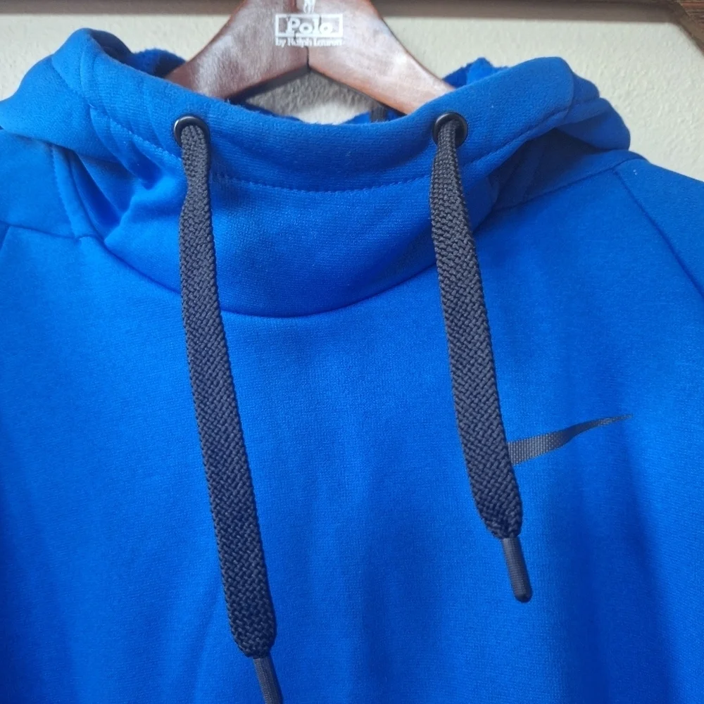Nike Blue Therma Fit Pullover Fleece Hoodie Sweatshirt Logo Activewear Mens M